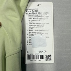 Lululemon Women&rsquo;s Open-Back Midi Dress Size 10 Dewy Green Sleeveless Stretch