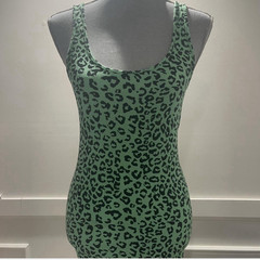 PINK Victoria&rsquo;s Secret Green Black Leopard Knit Bodycon Scoop Strappy M