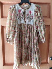 Daughters Of India Kyra Floral Cotton Mini Dress In Green Carnation Size Small