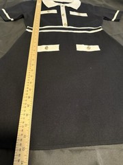 Black elegant dress with white trim, short (L) viscose polyester polyamide
