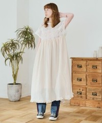Japan womens 100% cotton flower crochet french one piece dress mori girl Crisp