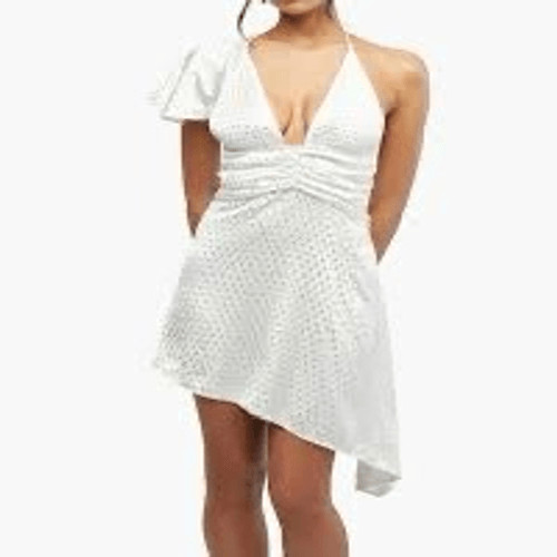 NWT WeWoreWhat silky charmeuse white asymmetrical dress with crystal Size 0