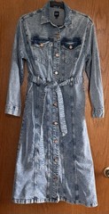Gap Belted Cotton Denim Long Sleeve Midi Shirt Dress Medium Wash Sz Medium