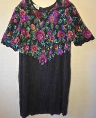 Laurence Kazar Womens 3X Beaded Sequin Black Dress Floral Multicolor Knee Length