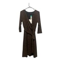 41 Hawthorn Stitch Fix Kaylee Faux Wrap dress A Line Flare 3/4 Sleeves Brown NEW