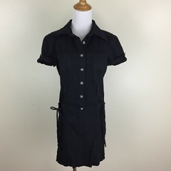 BEBE Black Short Cuffed Sleeve Button Lace Up Pockets Dress Womens sz 4-6