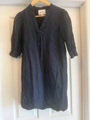 Lilly Pulitzer Shift Dress Women 00 Black Linen Puff Sleeve Notched V-Neck