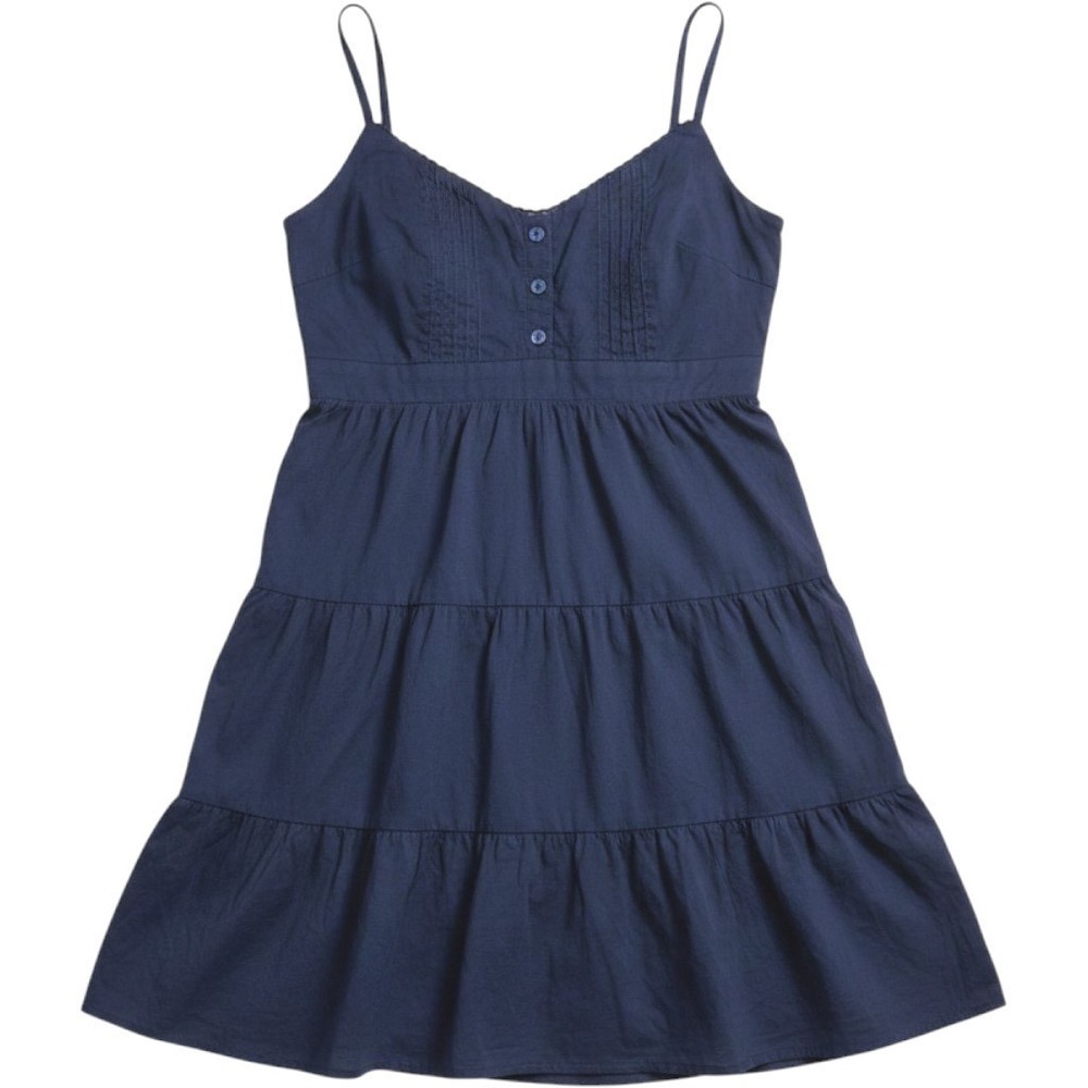 Hollister Navy Blue Tiered Babydoll Dress Smocked Back Cotton Sundress Mini – XL