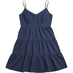 Hollister Navy Blue Tiered Babydoll Dress Smocked Back Cotton Sundress Mini – XL