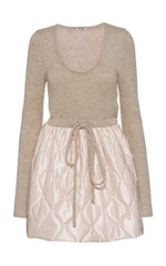 2021 Miu Miu Long Sleeved Nylon and Mohair Dress in Cammeo