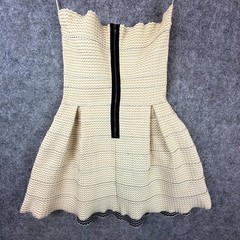 Gracia Mini Dress Womens Medium Cream Tan Textured Pleated Bandage Strapless