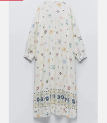 ZARA OVERSIZED LINEN BLEND FLORAL PRINT TUNIC DRESS KAFTAN WHITE 8038/456