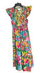 Sugarlips Smocked Bodice Tiered Midi Dress 100% Cotton Floral Women Size X-Small