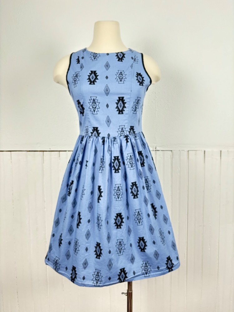 Nooworks Blue Cotton Sleeveless Southwest Aztec Dress Women Size XS