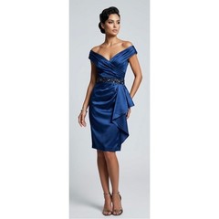 Maggy London Navy Blue Satin Off Shoulder Embellished Cocktail Dress Size 8