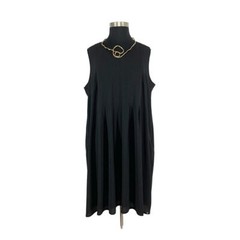 Que 22 2X Black Midi Dress Pleated Crepe Art To Wear Lagenlook Cocktail Evening