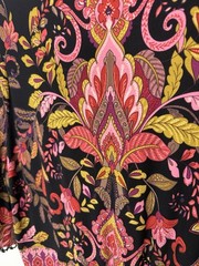 Susan Graver Liquid Knit Mockneck Floral Paisley Peasant Hippy Chic Midi Dress L