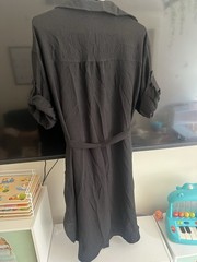 Max Studio Black Solid Collared Button Shirt Dress w/ Belt, 3/4 Roll Tab Size S