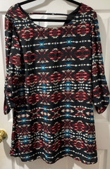 Southwestern Pattern Lightweight Dress Roll Tab Sleeves Women&rsquo;s L