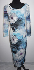 Spense Sheath Pencil Blue Abstract Floral Dress Sz S 3/4 Sleeve Fitted