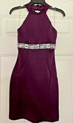 Honey and Rosie Purple Bodycon Halter Dress Rhinestone Waist Juniors Size XS EUC