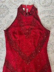 Laurence Kazar Womens 100% Silk Sequined Red Evening Gown Sleeveless SZ S NEW