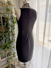 NWT Rhinestone High Neck Midi Dress Black Sleeveless Statement Lined Zip Size M