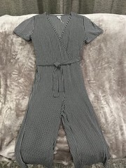 NWOT A New Day Pin striped romper elastic tied waist V neck wide leg size S