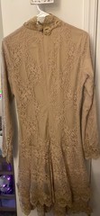 Ellie Makir Lace Tan Knee Length A-Line Dress High Neck Long Sleeve Floral M