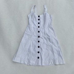 Madewell Dress Womens 2 White Linen Cotton Short Strap Sleeve Button Front Mini