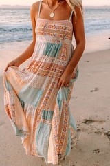 Multicolor Boho Patchwork Print Square Neck Sundress New S, M, L