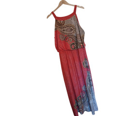 Chicos sz 3 Paisley Hope Blouson Sleeveless Coral Maxi Dress Misses XL 16