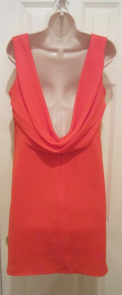 Orange BCBG Maxazria Cowl draped Low U Back Sleeveless Dress Silky Size 8 NEW