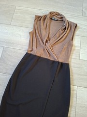 Select Copper & Black Stretch Mock Wrap Shift Dress Party Evening Retro UK14