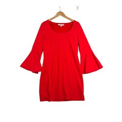 Boston Proper Bell Sleeve Scoop Neck Shift Dress size Medium Red