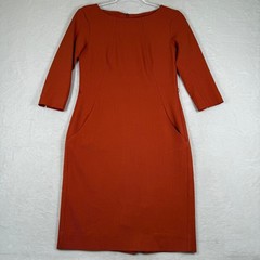MM LaFleur Rust Orange 3/4 Sleeve Sheath Pocket Dress 2 Business no belt