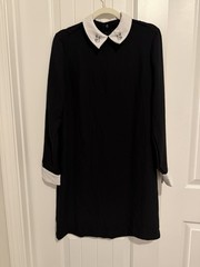 Victoria Beckham for Target Black White Bunny Collar Dress Long Sleeve Goth SzM