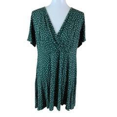 41 Hawthorn Green Polka Dot Wrap Dress 1X Stretchy Retro Flattering