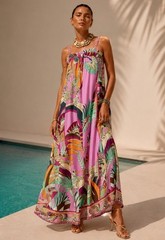 Camilla Wide Strap Sundress Giza Goddess Size M/L Resort Maxi $799 Silk Pink