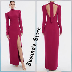 NWT BCBG MAXAZRIA SIZE 8 BURGUNDY HIGH NECK L/S BACK CUTOUT MAXI GOWN DRESS