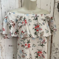 The Impeccable Pig S Small Ivory Green Pink Blue Ruffle Shift Off Shoulder Dress