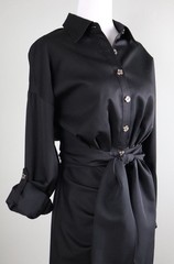 ANTONIO MELANI NWT $179 Solid Black Roxanne Tie Waist Pleated Shirt Dress Size 0
