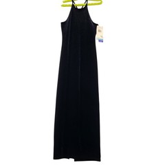 Vintage Jump Size 5 Whimsigoth Black Velvet Halter Fitted Maxi Dress Dark Fairy