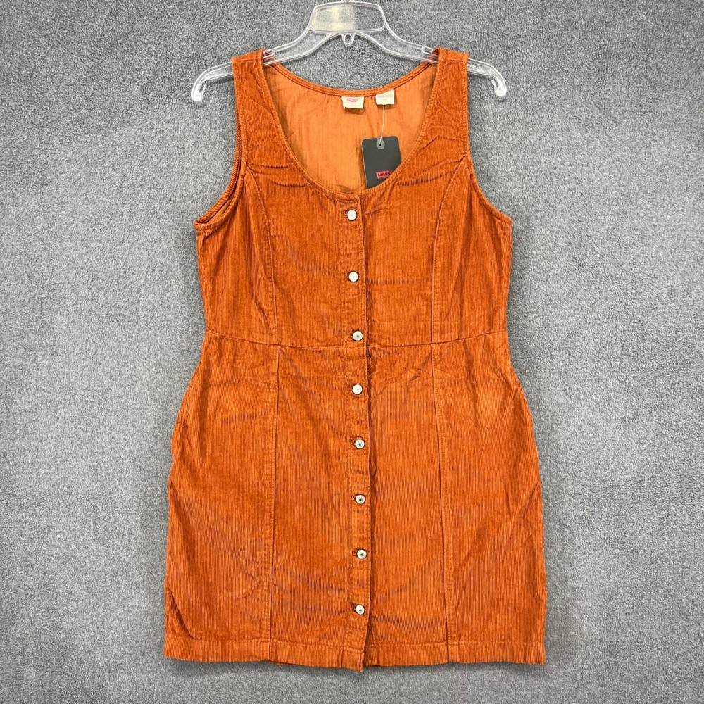 Levi&rsquo;s Corduroy Mini Dress Women Large Orange Button Front Sleeveless Retro Boho
