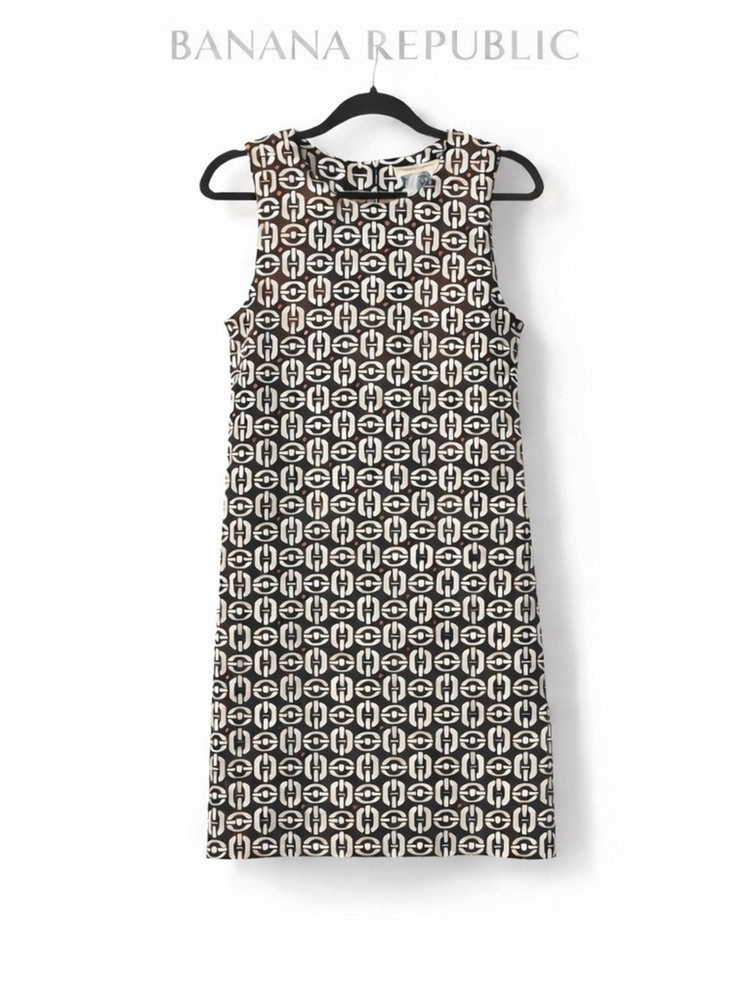 Banana Republic Brown & White Geometric Dress