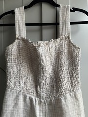 Whistles Beige Gingham Linen Midi Dress Size 8