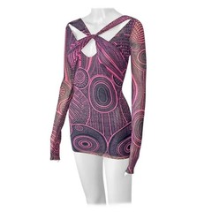 Jean Paul Gaultier Soleil Tattoo Tribal Cutout Sheer Mesh Tunic Micro Mini Dress