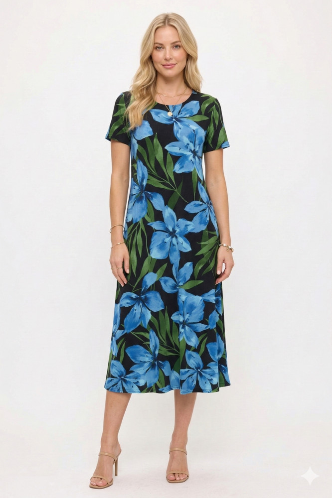 Jostar, Travel Knit Dress, long A-Line, S/S, Stretchy NO-IRON poly/span. 520