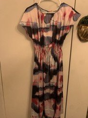 Soft Surroundings Midi Dress Satiny Flowy Tie Dye Abstract Artistic PXS