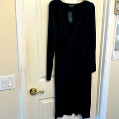 Seta T women’s XL Black Dress Front Slit Skirt. Plunging neckline. NWT